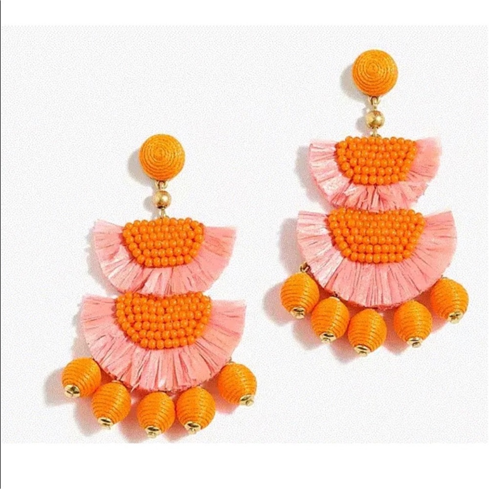 J Crew Beaded Raffia Tiered Earrings